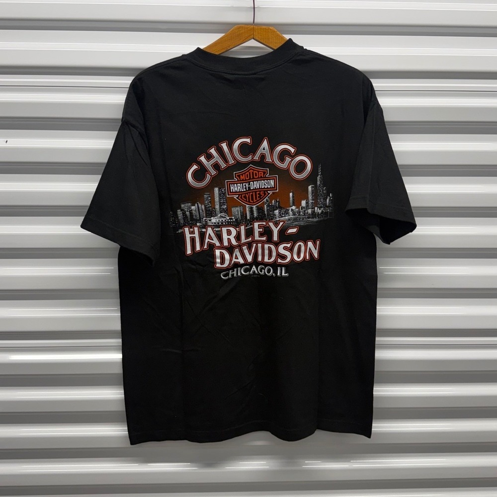 Vintage Harley Davidson Chicago Skyline Black Mens Large Shirt